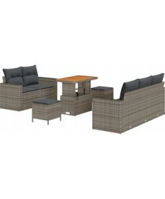 vidaXL 8-częściowy zestaw kanap ogrodowych z poduszkami szary polirattan akacja, vidaXL 3-częściowy zestaw jadalny na świeżym powietrzu z poduszkami szary polirattan akacja Dārza mēbeļu komplekti