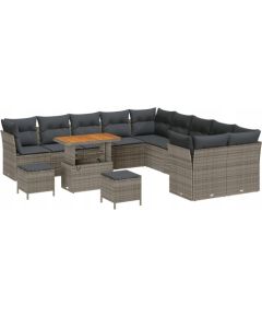 vidaXL 13-elementowy zestaw sof ogrodowych z poduszkami szary polirattan akacja, vidaXL 3-elementowy zestaw do jadalni na świeżym powietrzu z poduszkami szary polirattan akacja Dārza mēbeļu komplekti