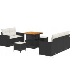 vidaXL 8-częściowy zestaw kanap ogrodowych z poduszkami czarny rattan akacja, vidaXL 3-częściowy zestaw jadalny na zewnątrz z poduszkami czarny rattan akacja Dārza mēbeļu komplekti