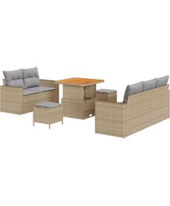 Vidaxl Zestaw 8 Częściowy Sofa Ogrodowa z Poduszkami Beżowy Poly Rattan Akacja, Zestaw 3 Częściowy Sofa Jadalna z Poduszkami Beżowy Poly Rattan Akacja Dārza mēbeļu komplekti