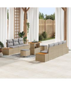 vidaXL 10-Częściowy Zestaw Sofy Ogrodowej z Poduszkami Beżowy Polirattan Akacja, vidaXL 3-Częściowy Zestaw do Jadalni Ogrodowej z Poduszkami Beżowy Polirattan Akacja Dārza mēbeļu komplekti