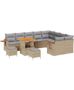 vidaXL 12-częściowy zestaw sofy ogrodowej z poduszkami beżowy polirattan akacja, vidaXL 3-częściowy zestaw jadalny ogrodowy z poduszkami beżowy polirattan akacja Dārza mēbeļu komplekti