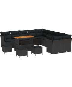 vidaXL 14-częściowy zestaw sof ogrodowych z poduszkami Czarny rattan Akacja, vidaXL 4-częściowy zestaw jadalny z poduszkami Czarny rattan Akacja Dārza mēbeļu komplekti