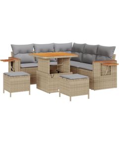 Zestaw 8-osobowy sof ogrodowych vidaXL z poduszkami Beżowy Poly Rattan Akacja, Zestaw 3-osobowy jadalny vidaXL z poduszkami Beżowy Poly Rattan Akacja Dārza mēbeļu komplekti