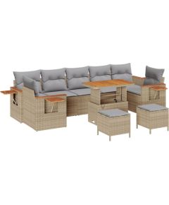 vidaXL Zestaw sof ogrodowych 10 części z poduszkami beżowy polirattan akacja, vidaXL 3-elementowy zestaw jadalny ogrodowy z poduszkami beżowy polirattan akacja Dārza mēbeļu komplekti