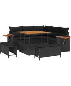 Zestaw sofy ogrodowej vidaXL w 8 częściach z poduszkami czarny polirattan akacja, Zestaw do jadalni w ogrodzie vidaXL w 3 częściach z poduszkami czarny polirattan akacja Dārza mēbeļu komplekti