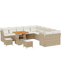 vidaXL 13 Częściowy Zestaw Sof Ogrodowych Z Poduszkami Beżowy Poli Rattan Akacja, vidaXL 3 Częściowy Zestaw Jadalny Ogrodowy Z Poduszkami Beżowy Poli Rattan Akacja Dārza mēbeļu komplekti