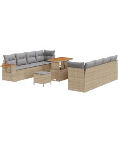 vidaXL 11-cio Elementowy Zestaw Sofy Ogrodowej z Poduszkami Beżowy Polirattan Akacja, vidaXL 3-cio Elementowy Zestaw Do Jadalni Ogrodowej z Poduszkami Beżowy Polirattan Akacja Dārza mēbeļu komplekti