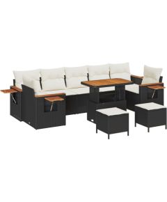 vidaXL Zestaw kanap ogrodowych z 10 elementów z poduszkami w czarnym polirattanie, vidaXL 3-elementowy zestaw jadalny z poduszkami w czarnym polirattanie Dārza mēbeļu komplekti