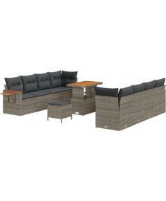 Vidaxl Zestaw 11-częściowy sofas ogrodowych z poduszkami szary polirattan akacja, Zestaw 3-częściowy do jadalni ogrodowej z poduszkami szary polirattan akacja Dārza mēbeļu komplekti