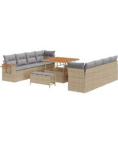 Zestaw Sofy Ogrodowej vidaXL 11 Elementów z Poduszkami Beżowy Polirattan Akacja, Zestaw Jadalny vidaXL 3 Elementy z Poduszkami Beżowy Polirattan Akacja Dārza mēbeļu komplekti