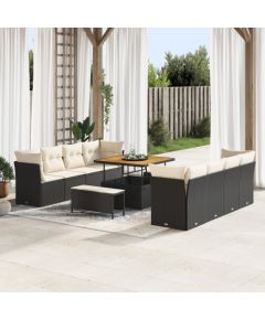 11-elementowy zestaw sof ogrodowych vidaXL z poduszkami Czarny Polirattan Akacja, 3-elementowy zestaw do jedzenia w ogrodzie vidaXL z poduszkami Czarny Polirattan Akacja Dārza mēbeļu komplekti