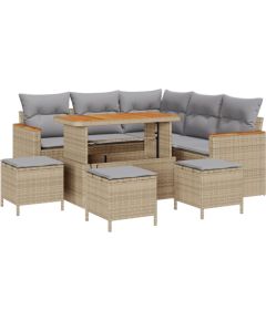 vidaXL 8-Częściowy Zestaw Sofy Ogrodowej z Poduszkami Beżowy Rattan Akacja, vidaXL 3-Częściowy Zestaw Jadalny z Poduszkami Beżowy Rattan Akacja Dārza mēbeļu komplekti