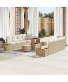 vidaXL 11 elementowy zestaw sofy ogrodowej z poduszkami beżowy polirattan akacja, vidaXL 3 elementowy zestaw do jadalni ogrodowej z poduszkami beżowy polirattan akacja Dārza mēbeļu komplekti