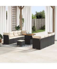 vidaXL 11 Częściowy Zestaw Sofy Ogrodowej z Poduszkami Czarne Polirattan Akacja, vidaXL 3 Częściowy Zestaw Stołowy Ogrodowy z Poduszkami Czarne Polirattan Akacja Dārza mēbeļu komplekti