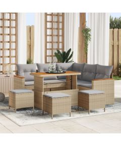 vidaXL 9-elementowy zestaw sof ogrodowych z poduszkami beżowy technorattan akacja, vidaXL 4-elementowy zestaw jadalny ogrodowy z poduszkami beżowy technorattan akacja Dārza mēbeļu komplekti