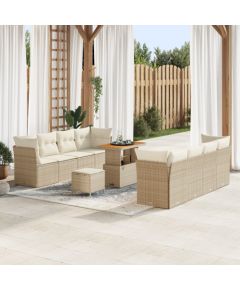 Zestaw Sof Ogrodowych vidaXL 11 Elementów z Poduszkami Beżowy Polirattan Akacja, Zestaw Jadalny vidaXL 3 Elementy z Poduszkami Beżowy Polirattan Akacja Dārza mēbeļu komplekti