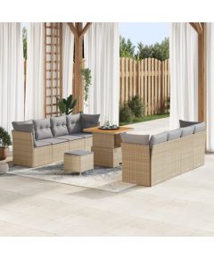 Zestaw 11-elementowy kanapowy vidaXL z poduszkami Beżowy Poly Rattan Akacja, Zestaw 3-elementowy do jedzenia w ogrodzie vidaXL z poduszkami Beżowy Poly Rattan Akacja Dārza mēbeļu komplekti