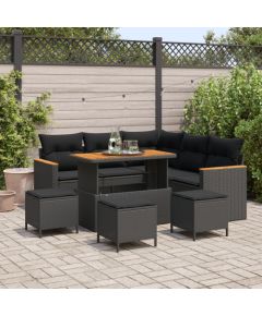 vidaXL 9-częściowy zestaw sof ogrodowych z poduszkami Czarny Polirattan Akacja, vidaXL 4-częściowy zestaw jadalny do ogrodu z poduszkami Czarny Polirattan Akacja Dārza mēbeļu komplekti