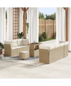 Vidaxl 10-częściowy zestaw kanap ogrodowych z poduszkami Beżowy Polirattan Akacja, 3-częściowy zestaw jadalny ogrodowy z poduszkami Beżowy Polirattan Akacja Dārza mēbeļu komplekti