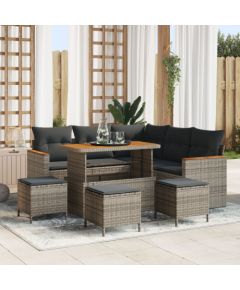 Vidaxl Zestaw 8-elementowy kanap ogrodowych z poduszkami szary polirattan akacjowy, Zestaw 3-elementowy kanap ogrodowych z poduszkami szary polirattan akacjowy Dārza mēbeļu komplekti