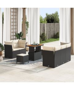 vidaXL 8-częściowy Zestaw Sofowy Ogródkowy z Poduszkami Czarny Polirattan Akacja, vidaXL 3-częściowy Zestaw Jadalny Ogródkowy z Poduszkami Czarny Polirattan Akacja Dārza mēbeļu komplekti