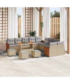 Zestaw ogrodowy vidaXL 14 części z poduszkami Beżowy Polirattan Akacja, Sofa ogrodowa vidaXL 2-osobowa z poduszkami Beżowy Polirattan, Zestaw do jadalni ogrodowej vidaXL 4 części z poduszkami Beżowy Polirattan Akacja Dārza mēbeļu komplekti