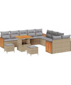 vidaXL Zestaw Sof Ogrodowych 13 Części z Poduszkami Beżowy Polirattan Akacja, vidaXL Sofa Ogrodowa 2-osobowa z Poduszkami Beżowy Polirattan, vidaXL Zestaw Jadalniany 3 Części z Poduszkami Beżowy Polirattan Akacja Dārza mēbeļu komplekti