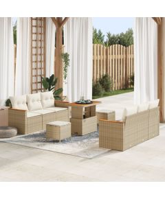 vidaXL 9-częściowy zestaw sofy ogrodowej z poduszkami w beżowym rattanie, vidaXL 3-częściowy zestaw do jadalni ogrodowej z poduszkami w beżu Dārza mēbeļu komplekti