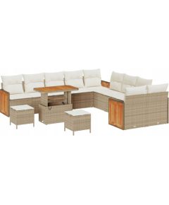vidaXL 13-częściowy zestaw mebli ogrodowych z poduszkami beżowy polirattan akacja, vidaXL 2-osobowa sofa ogrodowa z poduszkami beżowy polirattan, vidaXL 3-częściowy zestaw jadalny ogrodowy z poduszkami beżowy polirattan akacja Dārza mēbeļu komplekti