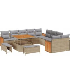 vidaXL Zestaw Sof Ogrodowych 13 Części z Poduszkami Beżowy Poli Rattan Akacja, vidaXL Sofa Ogrodowa 2-osobowa z Poduszkami Beżowa Poli Rattan, vidaXL Zestaw Jadalny Ogrodowy 3 Części z Poduszkami Beżowy Poli Rattan Akacja Dārza mēbeļu komplekti