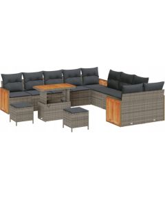 Vidaxl Zestaw 13-częściowej Sofy Ogrodowej z Poduszkami Szary Polirattan Akacja, Sofa Ogrodowa dwuosobowa z Poduszkami Szary Polirattan, Zestaw 3-częściowy do Jadalni Ogrodowej z Poduszkami Szary Polirattan Akacja Dārza mēbeļu komplekti
