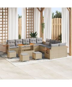 14-częściowy zestaw sof ogrodowych vidaXL z poduszkami Beżowy Polirattan Akacja, 4-częściowy zestaw jadalniany vidaXL z poduszkami Beżowy Polirattan Akacja Dārza mēbeļu komplekti