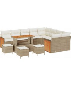 vidaXL 13-elementowy zestaw kanapy ogrodowej z poduszkami Beżowy Poli Rattan Akacja, vidaXL 4-częściowy zestaw do jadalni ogrodowej z poduszkami Beżowy Poli Rattan Akacja, vidaXL Sofa dwuosobowa do ogrodu z poduszkami Beżowy Poli Rattan Dārza mēbeļu komplekti