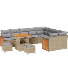 vidaXL Zestaw sofy ogrodowej 12 części z poduszkami Beżowy Polirattan Akacja, vidaXL Zestaw jadalny ogrodowy 3 części z poduszkami Beżowy Polirattan Akacja, vidaXL Dwuosobowa sofa ogrodowa z poduszkami Beżowy Polirattan Dārza mēbeļu komplekti