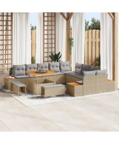 Zestaw sofa ogrodowa vidaXL 13 elementów z poduszkami Beżowy Polirattan Acacia, Zestaw do jadalni vidaXL 3 elementy z poduszkami Beżowy Polirattan Acacia Dārza mēbeļu komplekti