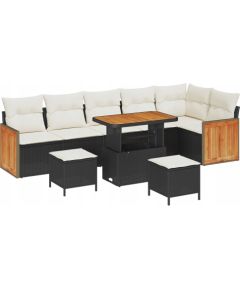 vidaXL 9-częściowy zestaw sof ogrodowych z poduszkami Czarny Polirattan Akacja, vidaXL 2-osobowa sofa ogrodowa z poduszkami Czarny Polirattan, vidaXL 3-częściowy zestaw stołów jadalnych z poduszkami Czarny Polirattan Akacja Dārza mēbeļu komplekti