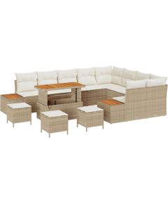 Zestaw Sofowy vidaXL 13-częściowy z Poduszkami Beżowy Polirattan Akacja, Zestaw jadalny vidaXL 4-częściowy z Poduszkami Beżowy Polirattan Akacja Dārza mēbeļu komplekti