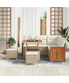 Vidaxl Zestaw 8 elementów sof ogrodowych z poduszkami Beżowy Poli Rattan Akacja, Sofa ogrodowa 2-osobowa z poduszkami Beżowy Poli Rattan, Zestaw jadalny ogrodowy 3-elementowy z poduszkami Beżowy Poli Rattan Akacja Dārza mēbeļu komplekti