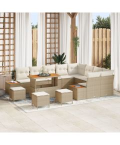 vidaXL 12-częściowy zestaw sofy ogrodowej z poduszkami beżowy polirattan akacjowy, vidaXL 3-częściowy zestaw jadalny ogrodowy z poduszkami beżowy polirattan akacjowy Dārza mēbeļu komplekti
