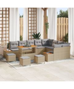 Zestaw obecny vidaXL w 12 elementach z poduszkami beżowy polirattan akacja, Zestaw jadalniany vidaXL w 3 elementach z poduszkami beżowy polirattan akacja Dārza mēbeļu komplekti