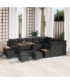 Zestaw sof ogrodowych vidaXL z 12 elementami z czarnymi poduszkami i polirattanu akacjowego, Zestaw do jadalni ogrodowej vidaXL z 3 elementami z czarnymi poduszkami i polirattanu akacjowego Dārza mēbeļu komplekti