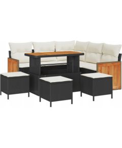 9-częściowy zestaw sof ogrodowych vidaXL z poduszkami czarny polirattan akacja, Sofa dwuosobowa vidaXL z poduszkami czarna polirattanowa, 4-częściowy zestaw jadalny vidaXL z poduszkami czarny polirattan akacja Dārza mēbeļu komplekti