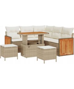 Vidaxl 8-częściowy Zestaw Sof ogrodowych z Poduszkami Beżowy Polirattan Akacja, 2-osobowa Sofa Ogrodowa z Poduszkami Beżowy Polirattan, 3-częściowy Zestaw jadalny do Ogrodu z Poduszkami Beżowy Polirattan Akacja Dārza mēbeļu komplekti