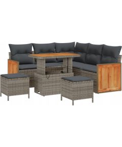 vidaXL 8-częściowy zestaw sofy ogrodowej z poduszkami szary polirattan akacja, vidaXL 2-osobowa sofa ogrodowa z poduszkami szary polirattan, vidaXL 3-częściowy zestaw do jadalni w ogrodzie z poduszkami szary polirattan akacja Dārza mēbeļu komplekti