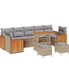 vidaXL 10-częściowy zestaw sofy ogrodowej z poduszkami Beżowy Polirattan Akacja, vidaXL 2-osobowa kanapa ogrodowa z poduszkami Beżowy Polirattan, vidaXL 3-częściowy zestaw jadalniany ogrodowy z poduszkami Beżowy Polirattan Akacja Dārza mēbeļu komplekti