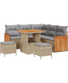 Vidaxl Zestaw 8-częściowy sofy ogrodowej z poduszkami Beżowy Polirattan Akacja, Sofa ogrodowa 2-osobowa z poduszkami Beżowy Polirattan, Zestaw ogrodowy 3-częściowy z poduszkami Beżowy Polirattan Akacja Dārza mēbeļu komplekti