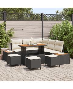 vidaXL 8-częściowy zestaw sof ogrodowych z poduszkami czarny polirattan akacja, vidaXL 3-częściowy zestaw do jadalni z poduszkami czarny polirattan akacja Dārza mēbeļu komplekti