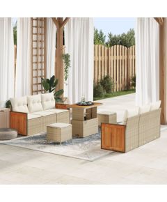 Zestaw 9-częściowy Sof Ogrodowych vidaXL z Poduszkami Beżowy Poli Rattan Akacja, Sofa Ogrodowa vidaXL 2-osobowa z Poduszkami Beżowy Poli Rattan, Zestaw 3-częściowy do Jedzenia w Ogrodzie z Poduszkami Beżowy Poli Rattan Akacja Dārza mēbeļu komplekti