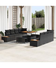 Zestaw sofy ogrodowej vidaXL 11 elementów z poduszkami Czarny Polirattan Akacja, Zestaw do jadalni ogrodowy vidaXL 3 elementy z poduszkami Czarny Polirattan Akacja Dārza mēbeļu komplekti